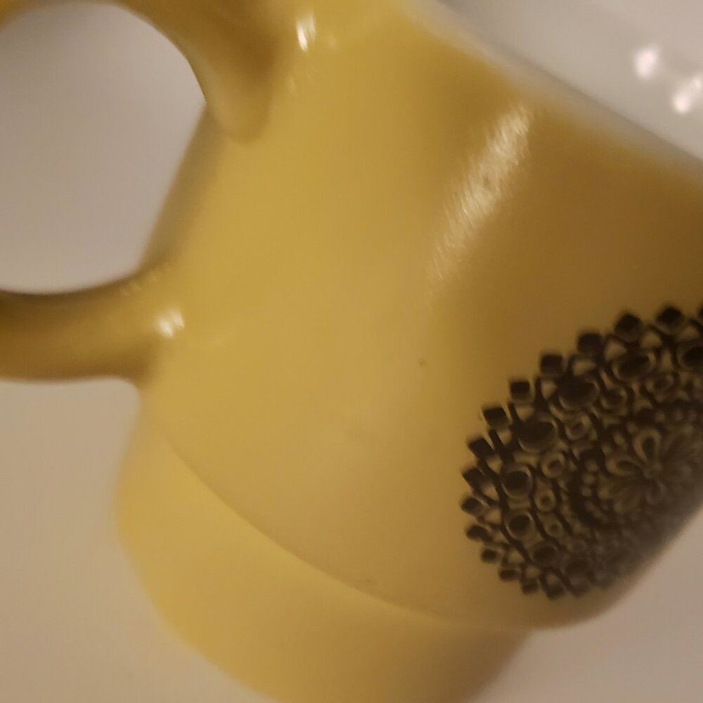 4/$20 Vintage Mandala Coffee Mug Milk Glass Teacup Medallion 1970s Gold Brown - Picture 8 of 9